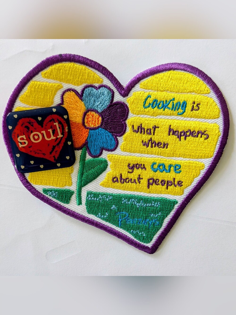 PENZEYS SPICES "Cooking Is What Happens..." 4.25" Iron On Patch & 1" "Soul" Pin
